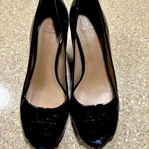 Tory Burch Black Patent Leather Wedge